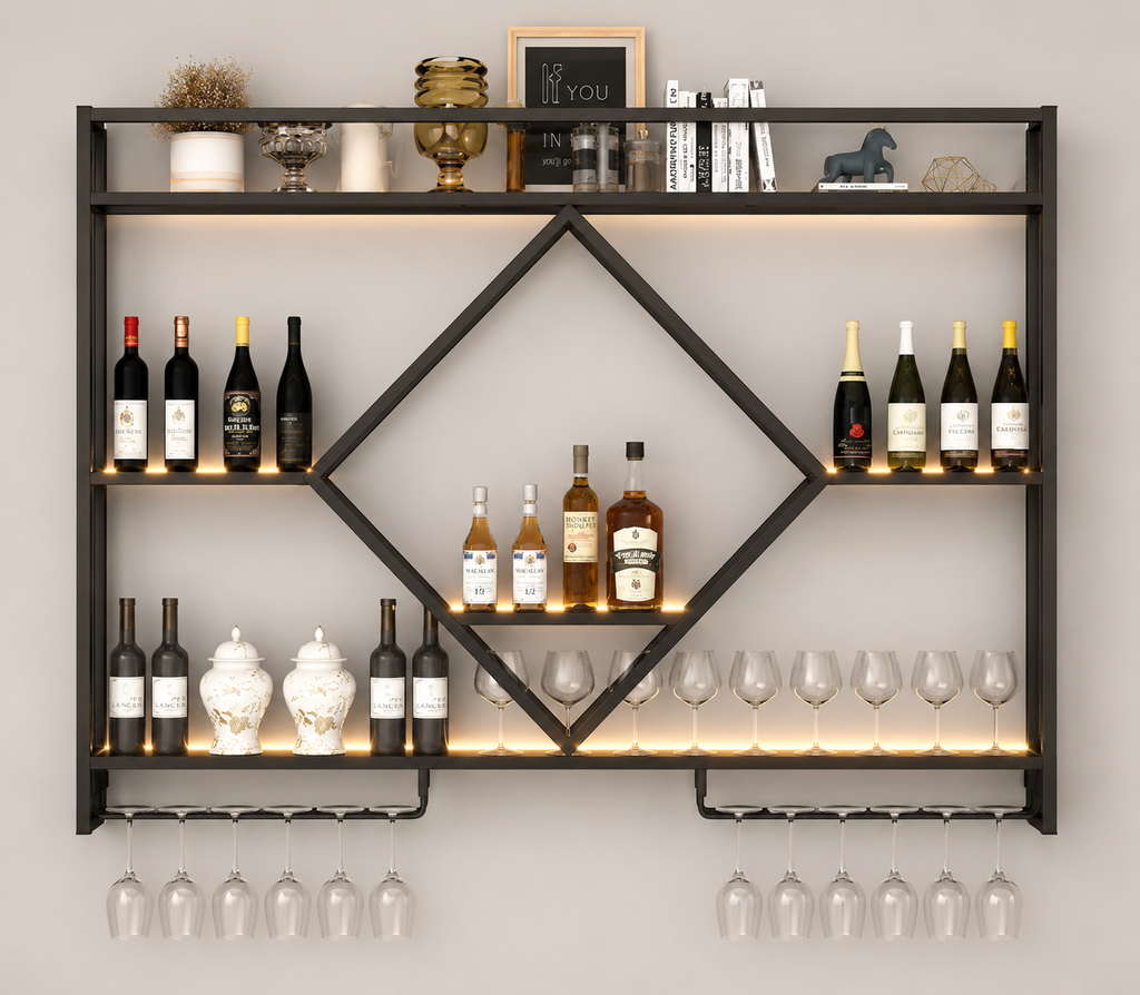 Modern Wall-Mounted Wine Bar Shelf