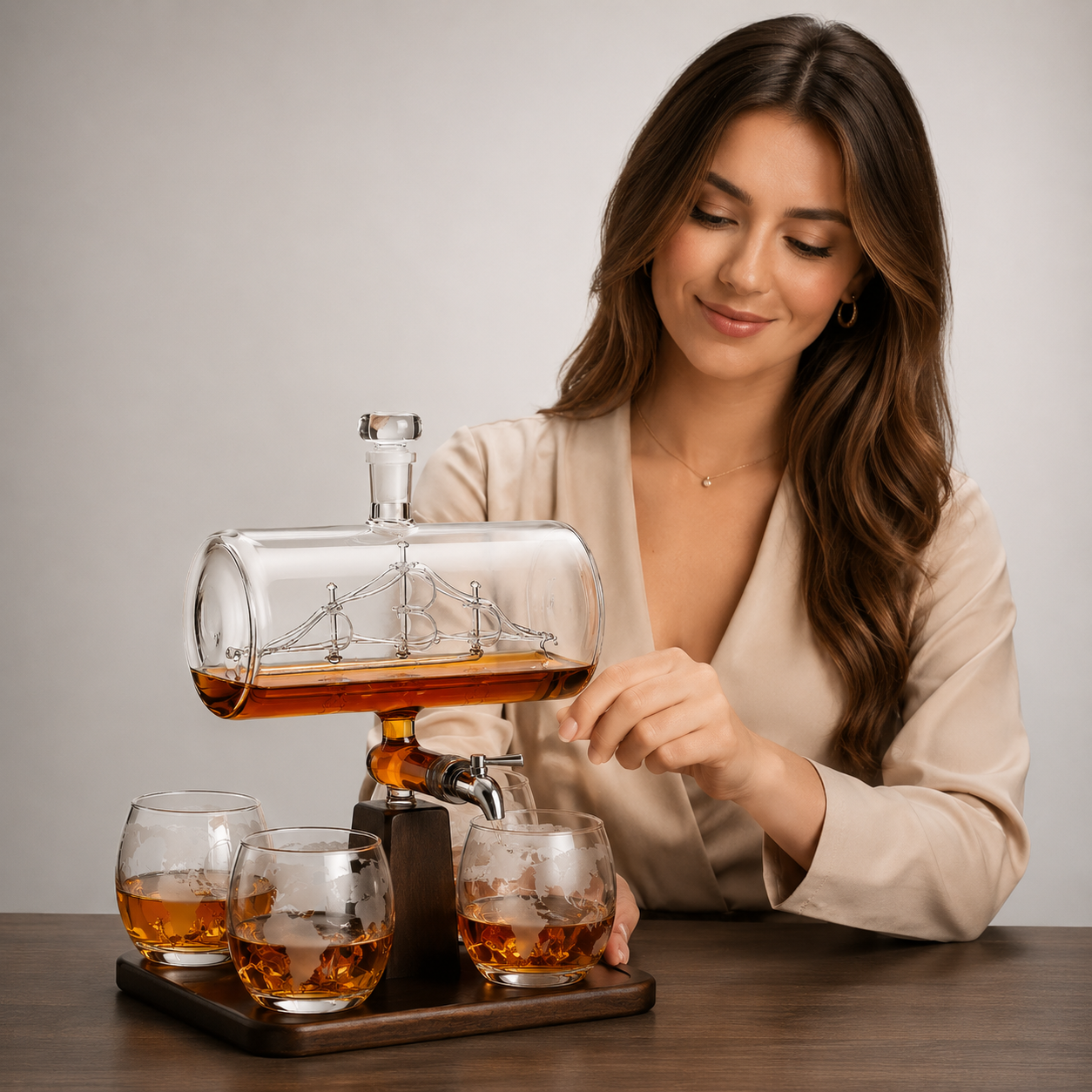 Ship-Inspired Whiskey Decanter Dispenser Set
