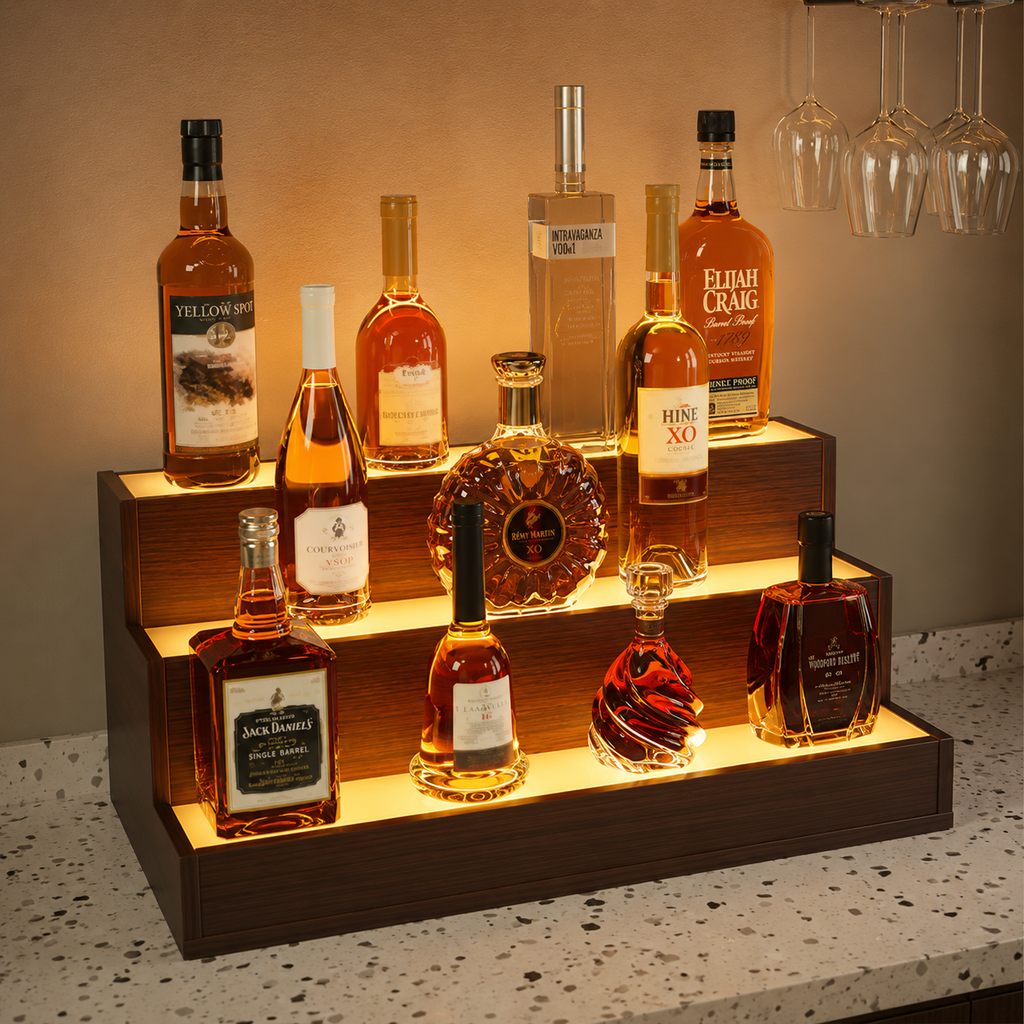 Illuminated Tiered Liquor Display Stand