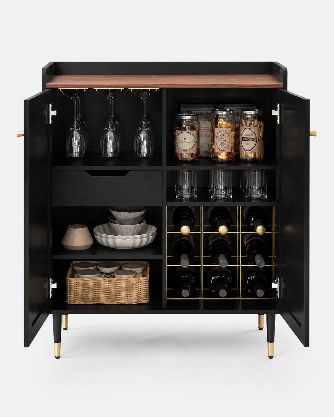 Modern Home Bar Cabinet with Wine Rack & Glass Storage