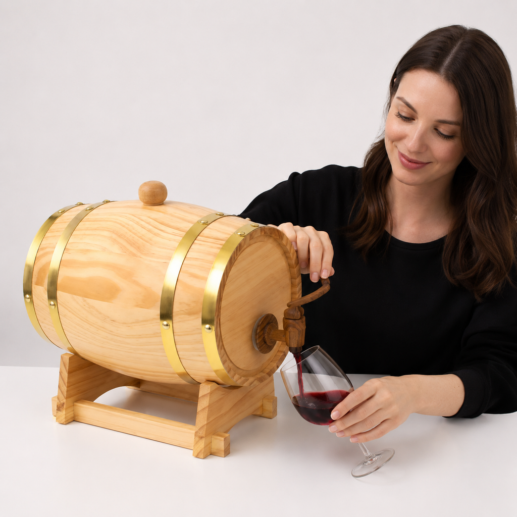 Wooden Barrel Beverage Dispenser