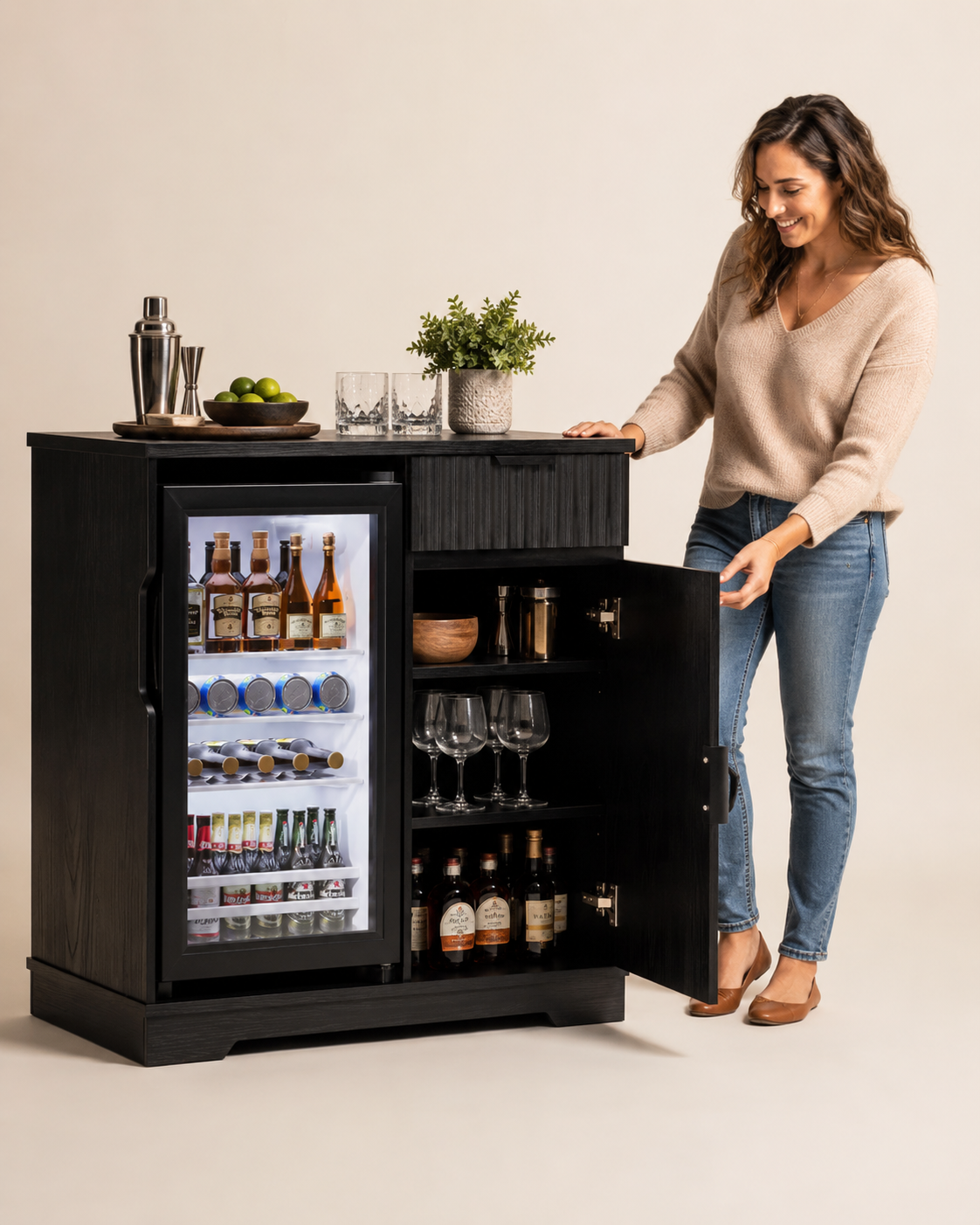 Modern Home Bar Cabinet with Built-In Beverage Cooler