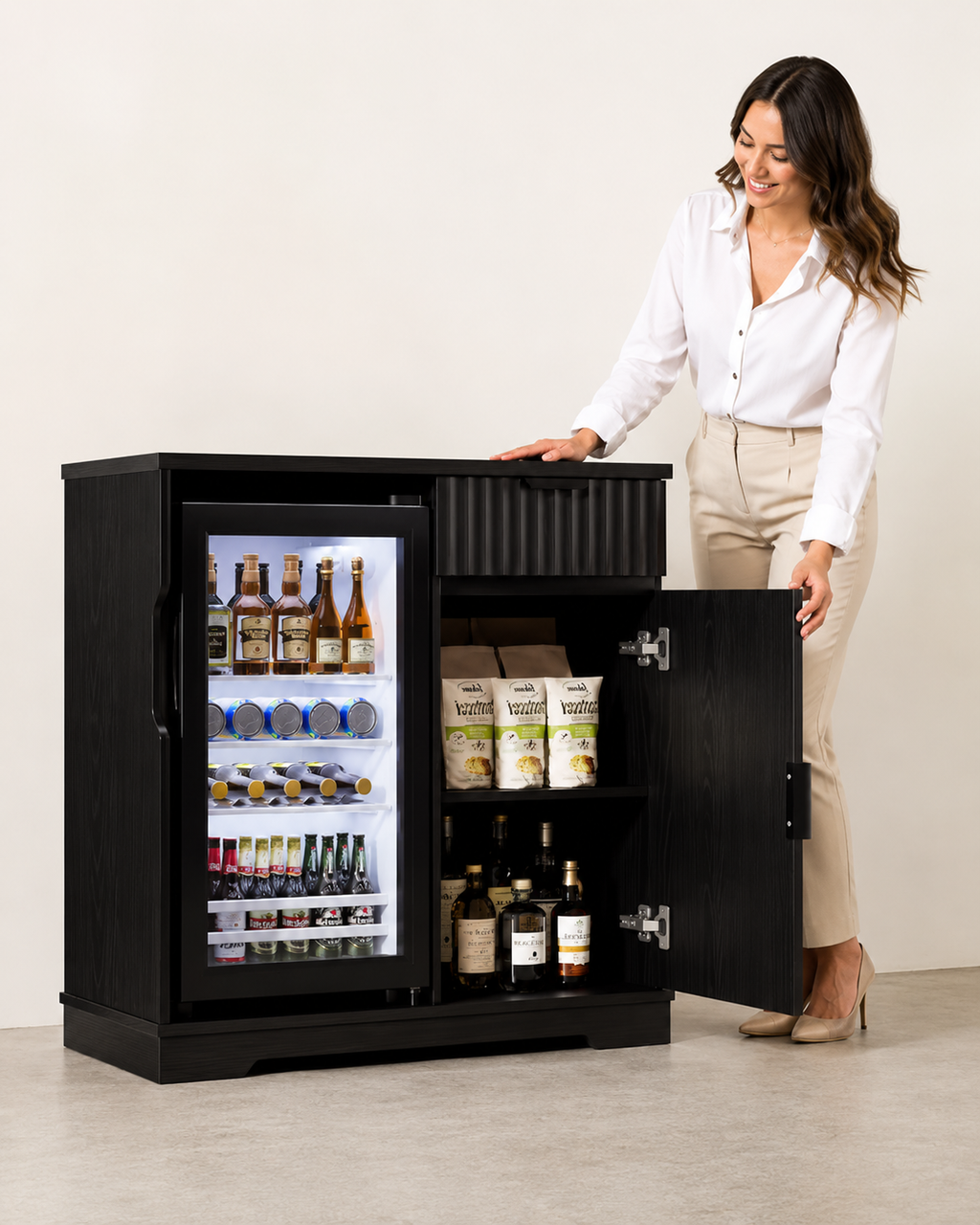 Modern Home Bar Cabinet with Built-In Beverage Cooler