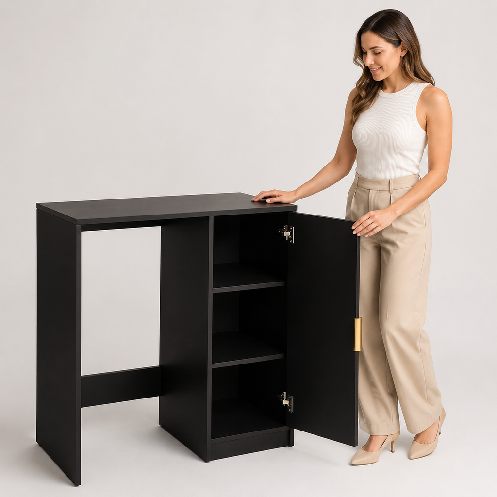 Modern Black Storage Desk Cabinet