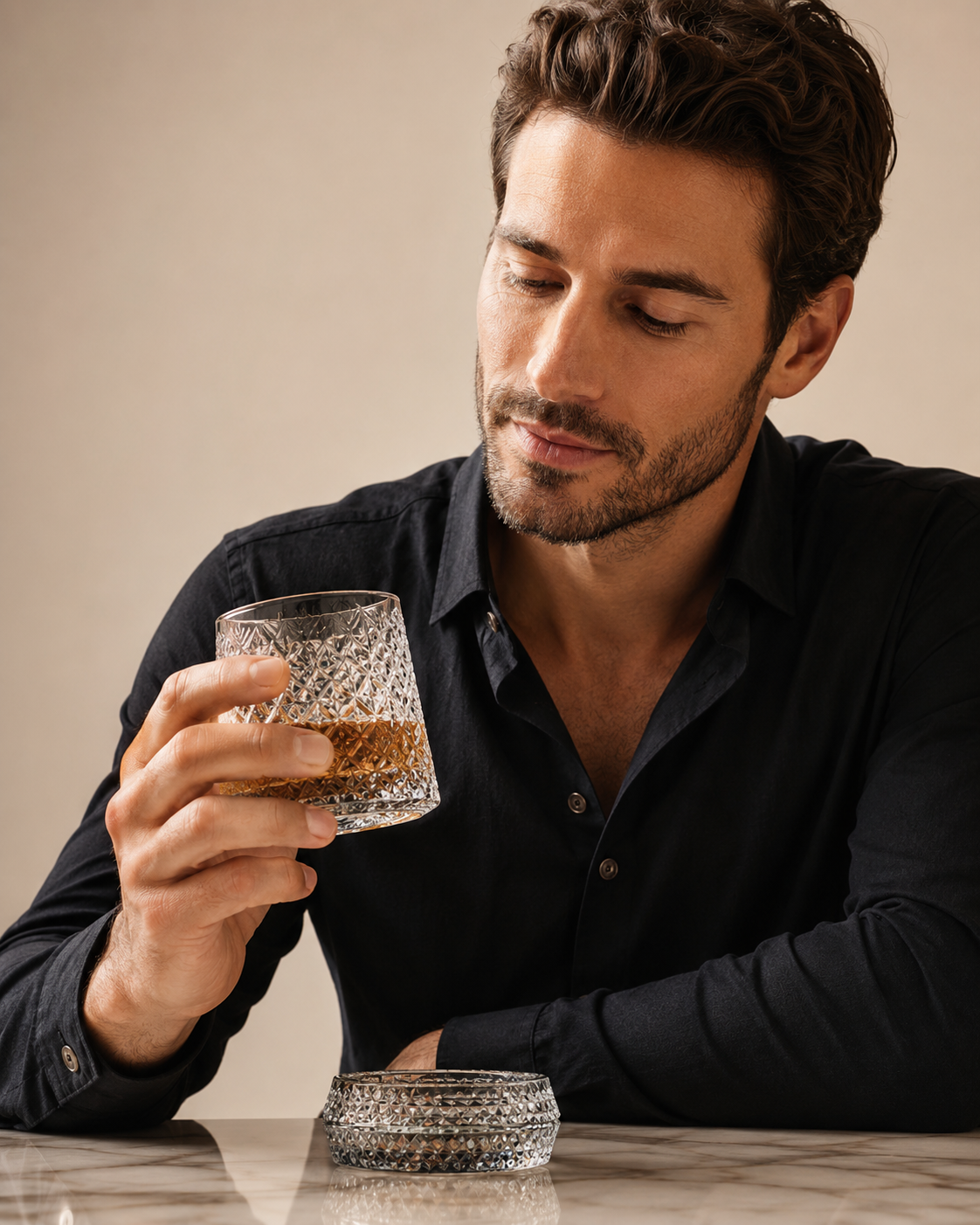 Crystal Whiskey Glass & Matching Coaster Set