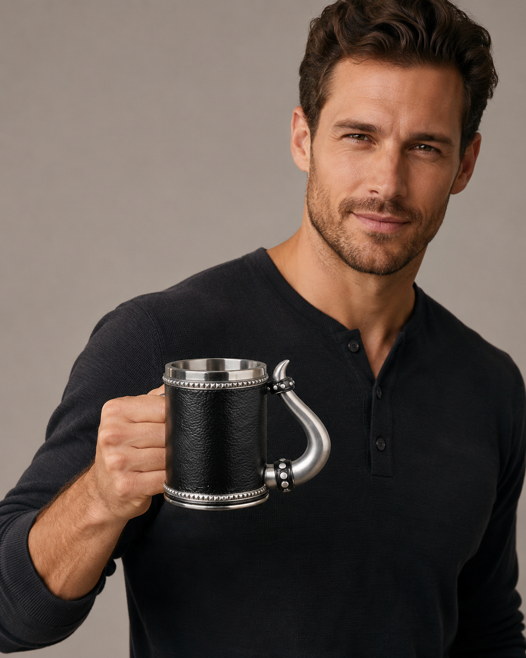 Medieval Horn Handle Tankard Mug