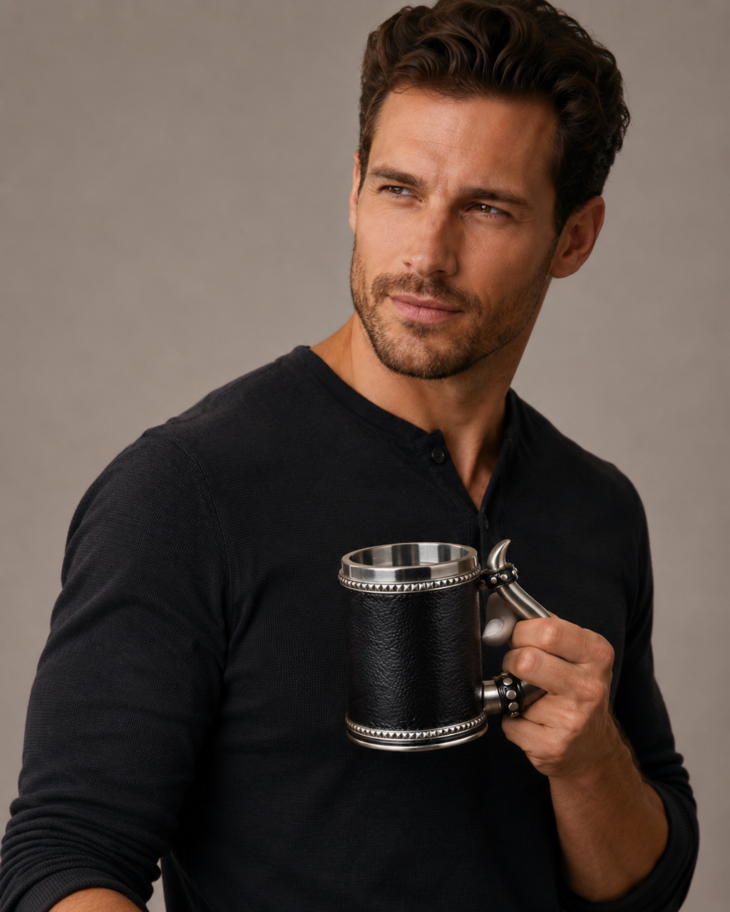 Medieval Horn Handle Tankard Mug